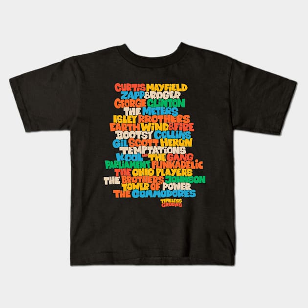 Funk Legends: The Groovy Rhythm of Cult Bands Kids T-Shirt by Boogosh